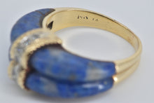 Load image into Gallery viewer, 14K Carved Sodalite Diamond Striped Statement Ring Yellow Gold