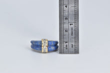 Load image into Gallery viewer, 14K Carved Sodalite Diamond Striped Statement Ring Yellow Gold