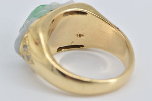 18K Carved Jade Frog Diamond Chinese Statement Ring Yellow Gold