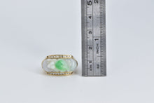 Load image into Gallery viewer, 18K Carved Jade Frog Diamond Chinese Statement Ring Yellow Gold