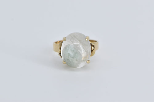 14K Raw Blue Stone In Quartz Flower Statement Ring Yellow Gold