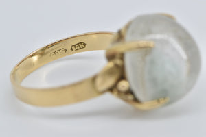 14K Raw Blue Stone In Quartz Flower Statement Ring Yellow Gold