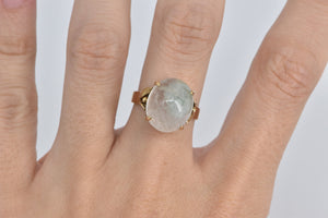 14K Raw Blue Stone In Quartz Flower Statement Ring Yellow Gold