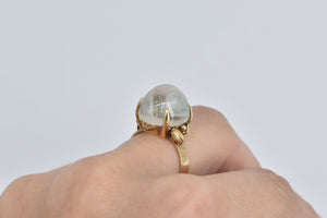 14K Raw Blue Stone In Quartz Flower Statement Ring Yellow Gold