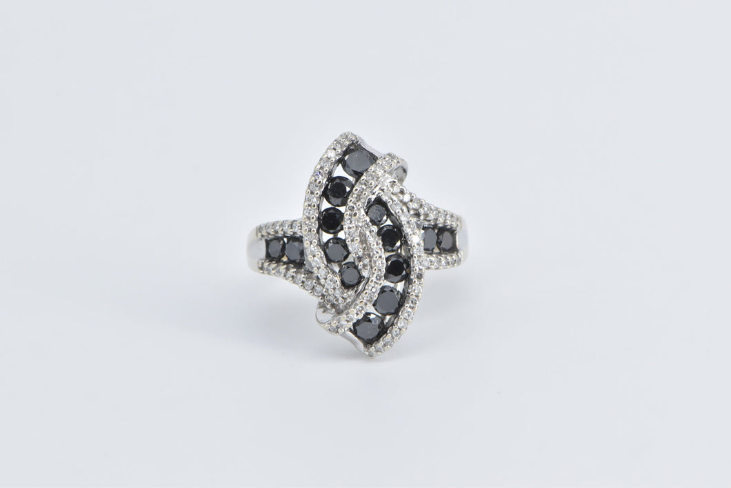 14K 1.67 Ctw Black & White Diamond Twist Cluster Ring White Gold