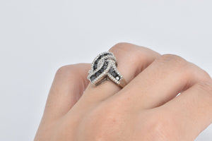 14K 1.67 Ctw Black & White Diamond Twist Cluster Ring White Gold