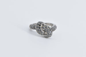 14K Pave Black Diamond Encrusted Knot Promise Ring White Gold