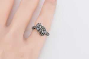 14K Pave Black Diamond Encrusted Knot Promise Ring White Gold