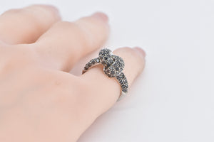 14K Pave Black Diamond Encrusted Knot Promise Ring White Gold