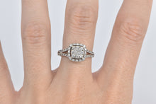 Load image into Gallery viewer, 10K Vintage Diamond Squared Cluster Halo Ring White Gold