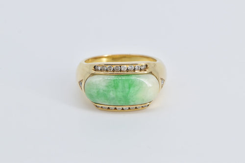 18K Carved Jade Diamond Vintage Statement Ring Yellow Gold