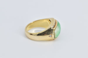 18K Carved Jade Diamond Vintage Statement Ring Yellow Gold