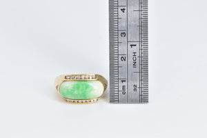 18K Carved Jade Diamond Vintage Statement Ring Yellow Gold