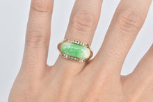 Load image into Gallery viewer, 18K Carved Jade Diamond Vintage Statement Ring Yellow Gold