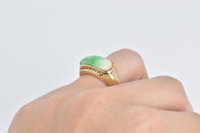 Load image into Gallery viewer, 18K Carved Jade Diamond Vintage Statement Ring Yellow Gold