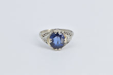 Load image into Gallery viewer, 14K Oval Sapphire Diamond Filigree Statement Ring White Gold