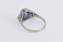 Load image into Gallery viewer, 14K Oval Sapphire Diamond Filigree Statement Ring White Gold