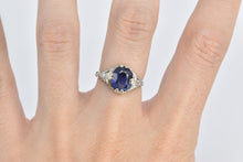 Load image into Gallery viewer, 14K Oval Sapphire Diamond Filigree Statement Ring White Gold