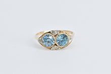 Load image into Gallery viewer, 14K Victorian Blue Topaz Diamond Two Stone Ring Yellow Gold