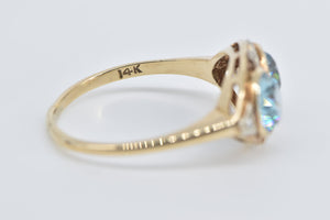 14K Victorian Blue Topaz Diamond Two Stone Ring Yellow Gold