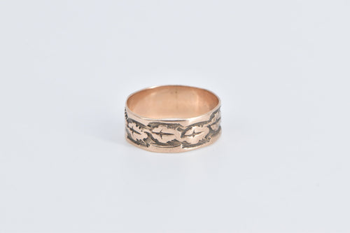 14K Victorian Leaf Pattern Wedding Band Ring Rose Gold