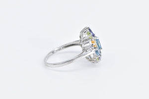 10K Blue Topaz Citrine Peridot Diamond Cluster Ring White Gold