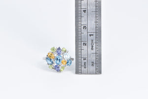 10K Blue Topaz Citrine Peridot Diamond Cluster Ring White Gold