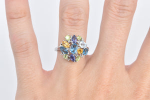 10K Blue Topaz Citrine Peridot Diamond Cluster Ring White Gold