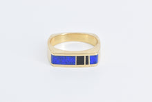 Load image into Gallery viewer, 14K Squared Lapis Lazuli Inlay Men&#39;s Band Ring Yellow Gold