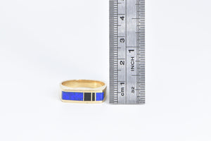 14K Squared Lapis Lazuli Inlay Men's Band Ring Yellow Gold