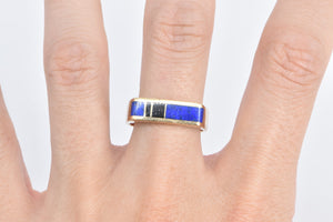 14K Squared Lapis Lazuli Inlay Men's Band Ring Yellow Gold