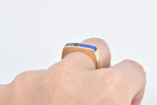 Load image into Gallery viewer, 14K Squared Lapis Lazuli Inlay Men&#39;s Band Ring Yellow Gold