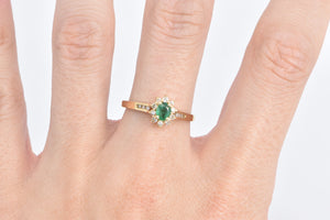 14K Oval Emerald Diamond Halo Engagement Ring Yellow Gold