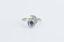 Load image into Gallery viewer, 10K Oval Sapphire Diamond Wavy Engagement Ring White Gold