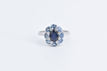 Load image into Gallery viewer, 14K Sapphire Diamond Tanzanite Halo Statement Ring White Gold