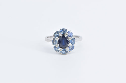 14K Sapphire Diamond Tanzanite Halo Statement Ring White Gold