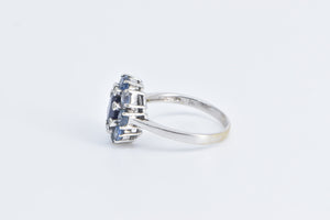 14K Sapphire Diamond Tanzanite Halo Statement Ring White Gold