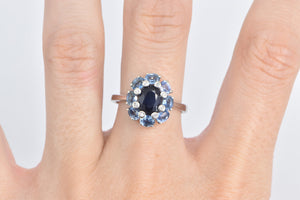 14K Sapphire Diamond Tanzanite Halo Statement Ring White Gold