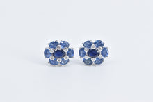 Load image into Gallery viewer, 14K Sapphire Diamond Tanzanite Halo Statement Earrings White Gold