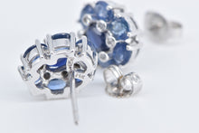 Load image into Gallery viewer, 14K Sapphire Diamond Tanzanite Halo Statement Earrings White Gold