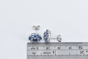 14K Sapphire Diamond Tanzanite Halo Statement Earrings White Gold