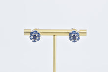 Load image into Gallery viewer, 14K Sapphire Diamond Tanzanite Halo Statement Earrings White Gold