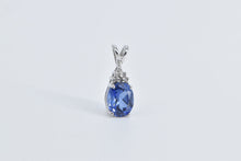 Load image into Gallery viewer, 10K Oval Syn. Sapphire Diamond Cluster Statement Pendant White Gold