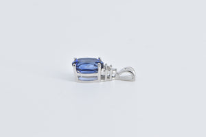 10K Oval Syn. Sapphire Diamond Cluster Statement Pendant White Gold