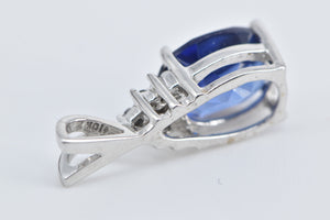 10K Oval Syn. Sapphire Diamond Cluster Statement Pendant White Gold