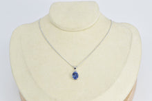 Load image into Gallery viewer, 10K Oval Syn. Sapphire Diamond Cluster Statement Pendant White Gold