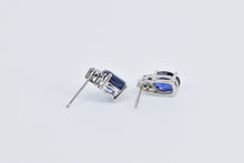 Load image into Gallery viewer, 10K Oval Syn. Sapphire Diamond Cluster Stud Earrings White Gold