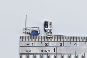 10K Oval Syn. Sapphire Diamond Cluster Stud Earrings White Gold