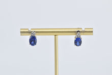 Load image into Gallery viewer, 10K Oval Syn. Sapphire Diamond Cluster Stud Earrings White Gold