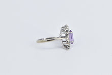 Load image into Gallery viewer, 14K Oval Amethyst Diamond Halo Swirl Cluster Ring White Gold